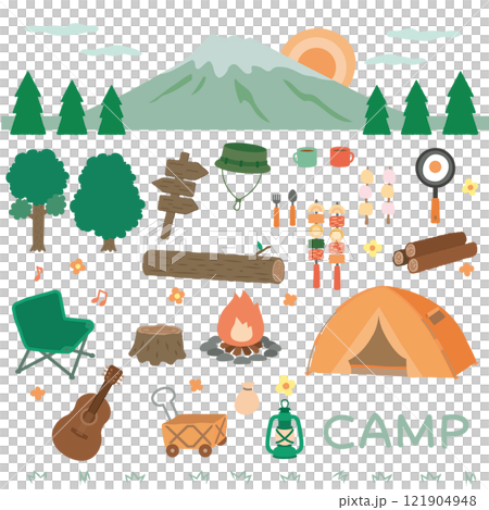 Mountain camp illustration material set 121904948