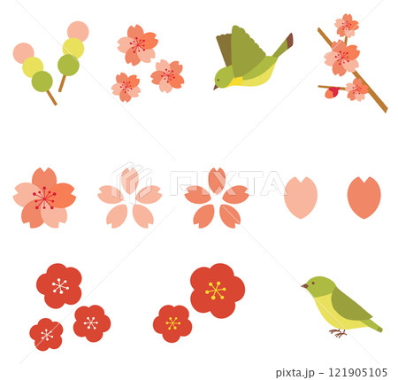 梅と桜とウグイスのかわいいイラストセット 梅と桜とウグイスのかわいいイラストセット 121905105