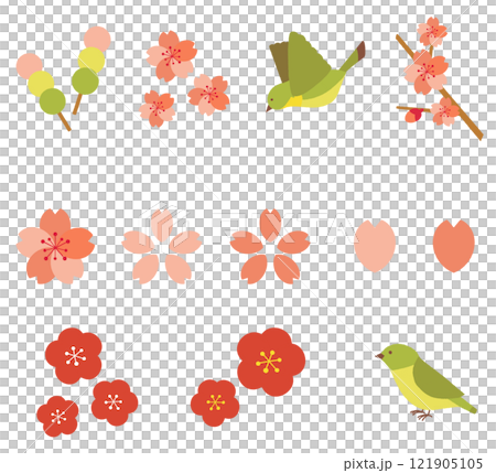 梅と桜とウグイスのかわいいイラストセット 梅と桜とウグイスのかわいいイラストセット 121905105