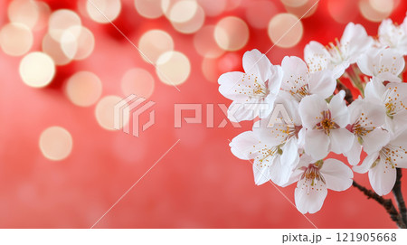close up of blooming cherry blossoms with soft bokeh background. for Chinese New Year 121905668
