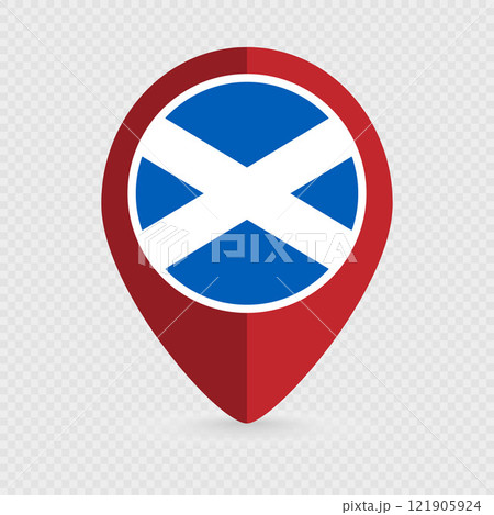 Map pointer with Scotland flag. Vector illustration. 121905924