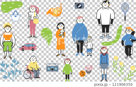不同年齡和生活方式的人的庫存插圖集 121906350