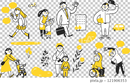 様々な年齢やライフスタイルを持つ人々　セットのストックイラスト素材	 121906353
