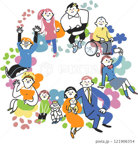 円を描いて集まる様々な年齢やライフスタイルを持つ人々 ストックイラスト素材 円を描いて集まる様々な年齢やライフスタイルを持つ人々 ストックイラスト素材 121906354
