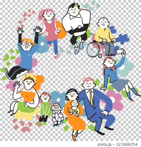 不同年齡和生活方式的人圍成一圈 庫存插圖素材 121906354