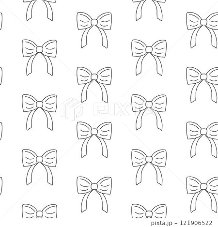 Cute Black graphic line ribbon bow vector seamless pattern. Coquette background. 121906522
