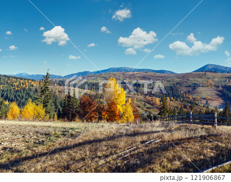 Autumn Carpathian village, Ukraine. 121906867