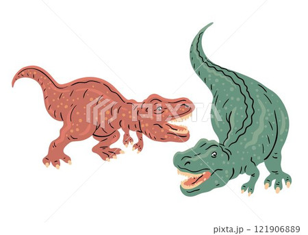 T rex dinosaurs in battle 121906889