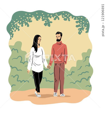 A young couple is walking together 121906891