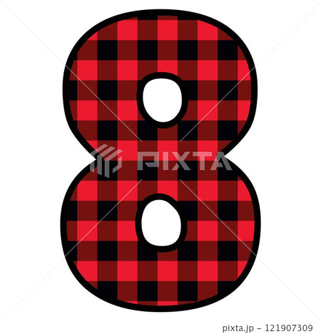 Alphabet number font, red lumberjack plaid pattern for 8 121907309