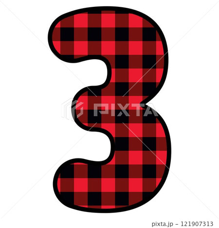 Alphabet number font, red lumberjack plaid pattern for 3 Alphabet number font, red lumberjack plaid pattern for 3 121907313