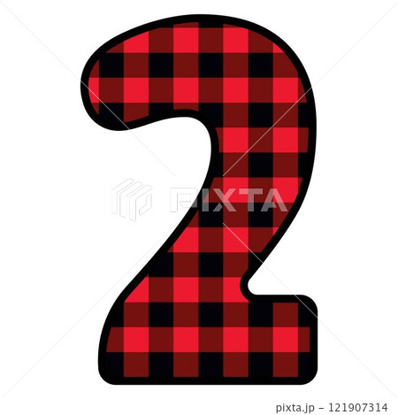 Alphabet number font, red lumberjack plaid pattern for 2 Alphabet number font, red lumberjack plaid pattern for 2 121907314