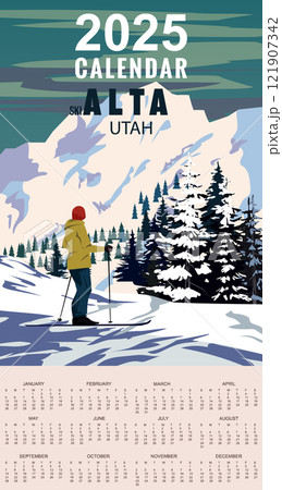 2025 Calendar Monthly Alta Ski Travel resort poster vintage 2025 Calendar Monthly Alta Ski Travel resort poster vintage 121907342