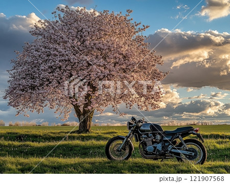 桜の木とモーターサイクル 121907568