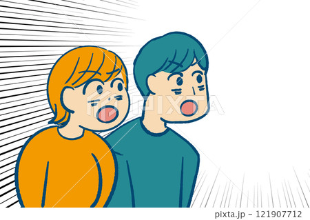 びっくりする夫婦の上半身のイラスト びっくりする夫婦の上半身のイラスト 121907712