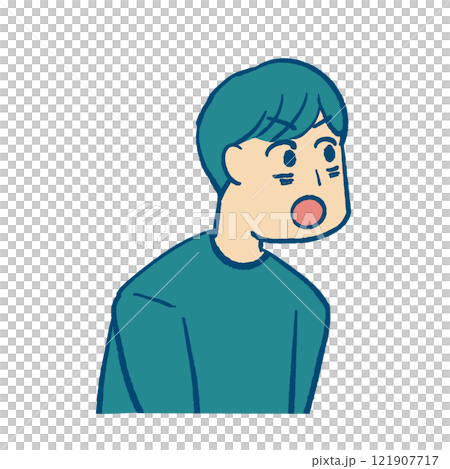 一個驚訝的男人上半身的插圖，綠色 121907717