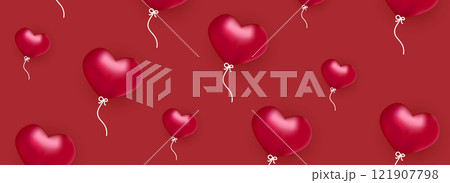 Horizontal background with heart shaped balloons. Romantic design for web banner, poster, social media, cover. 121907798