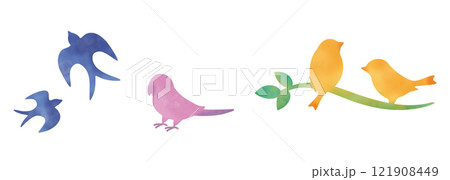 水彩風のカラフルな鳥のイラストセット 水彩風のカラフルな鳥のイラストセット 121908449