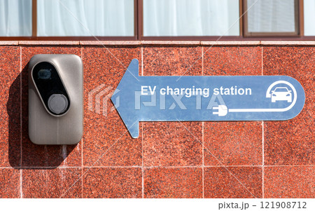 Electric Vehicle Charging Station. Charge Point for Electro Car 121908712