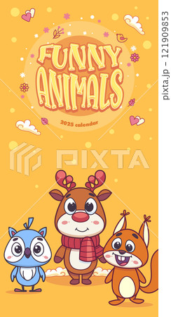 Calendar cover with a group of animal friends Calendar cover with a group of animal friends 121909853