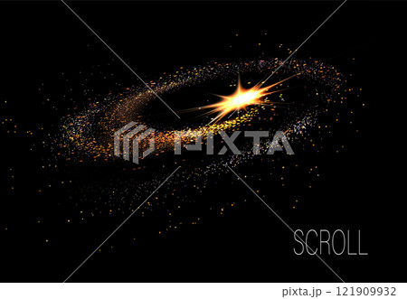A distinct design element, a glittering golden swirl with a bright flash 121909932