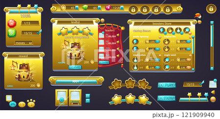 Vector set of graphic screens with menu buttons and icons 121909940