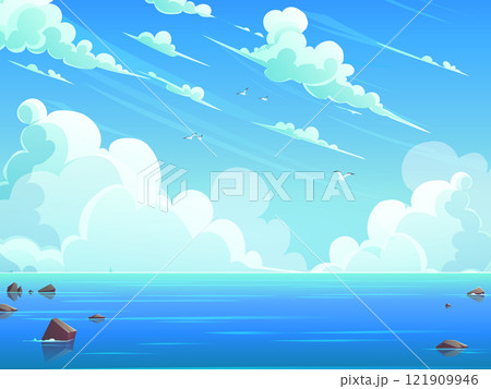 Blue sky and clouds on the water 121909946