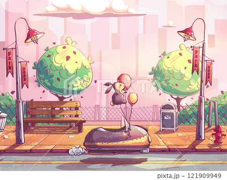 Vector background illustration flying machine in park 121909949