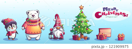 Kit of Christmas and New Year characters and objects 121909975