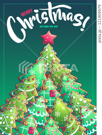 Merry Christmas card with a New Year tree Merry Christmas card with a New Year tree 121909979
