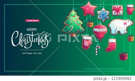 Merry Christmas horizontal postcard vector background 121909982