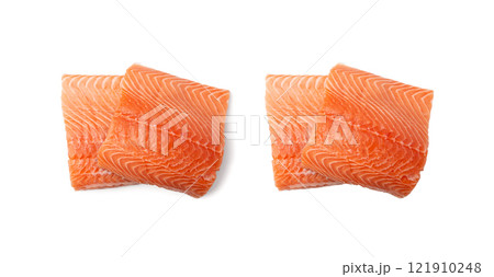 Fresh Salmon Fillet Isolated, Raw Norwegian Red Fish, Trout Meat Piece, Fresh Atlantic Salmon Fillet 121910248