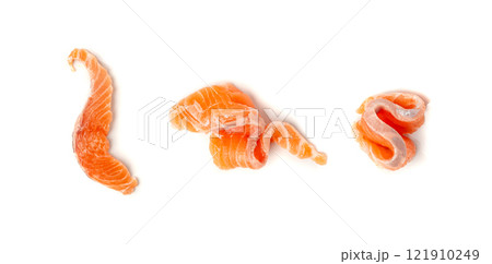 Fresh Salmon Fillet Slice Isolated, Raw Norwegian Red Fish, Trout Meat Piece on White 121910249