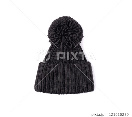 Winter Hat Isolated, Knitted Cap, Beige Winter Hat on White Background 121910289