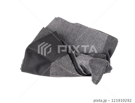 Scarf Isolated, Warm Gray Neckerchief, Autumn Shawl, Single Wool Scarf on White Background 121910292