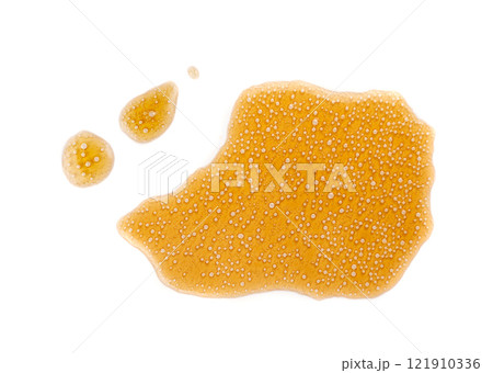 Spilled soda isolated, soft drink puddle, liquid stain, beer splatter, brown sparkling water with bubbles Spilled soda isolated, soft drink puddle, liquid stain, beer splatter, brown sparkling water with bubbles 121910336