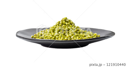 Soaked Mung Beans, Wet Vigna Radiata Seeds Pile, Macro Photo of Green Gram in Water 121910440