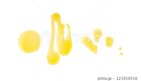 Spilled virgin olive oil isolated, oily liquid puddle 121910516