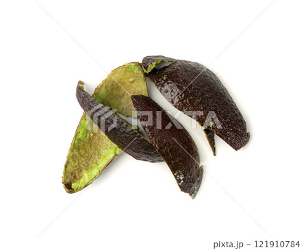 Hass Avocado Peel Isolated, Whole Sharwil Peelings, Brown Avocados Shell, Fresh Alligator Pear Skin Hass Avocado Peel Isolated, Whole Sharwil Peelings, Brown Avocados Shell, Fresh Alligator Pear Skin 121910784