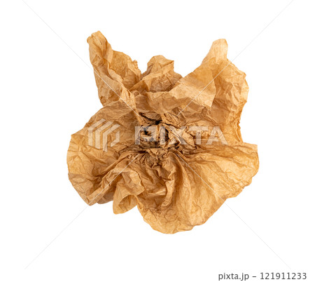 Crumpled Craft Paper Flower Isolated, Rugged Wrapping Lump, Contemporary Art Old Paper Texture 121911233