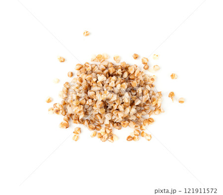 Boiled Buckwheat Pile Isolated, Cooked Buck Wheat Grains, Porridge Heap, Cook Buckwheat 121911572