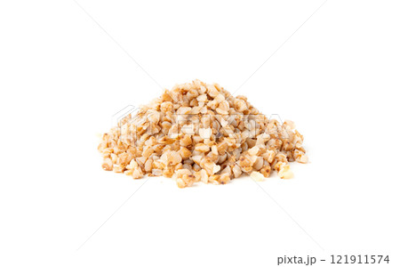 Boiled Buckwheat Pile Isolated, Cooked Buck Wheat Grains, Porridge Heap, Cook Buckwheat 121911574