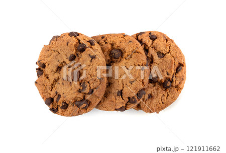 Chocolate chips cookies isolated, American biscuits, cocoa confectionery cake, sweet morsels bakery Chocolate chips cookies isolated, American biscuits, cocoa confectionery cake, sweet morsels bakery 121911662