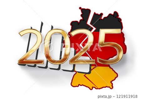 year 2025 golden metallic and cracked map of Germany and decreasing bar chart in white, crisis and problems year 2025 golden metallic and cracked map of Germany and decreasing bar chart in white, crisis and problems 121911918
