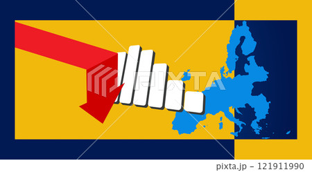 creative downtrend red arrow, national colors the European Union as background as economy and crisis and decrease creative downtrend red arrow, national colors the European Union as background as economy and crisis and decrease 121911990