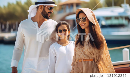 Smiling Arab Family at the Waterfront 121912253