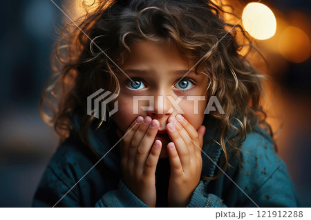 Portrait of a Frightened Child Expressing Fear 121912288