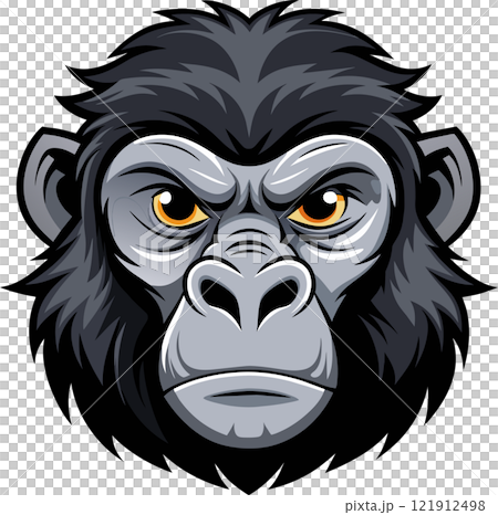 Roar with Authority: Intense 3D Gorilla Face Vector Icon 121912498