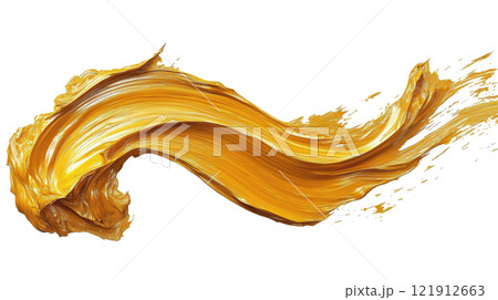 Golden paint stroke on a white background demonstrating texture and artistic expression 121912663