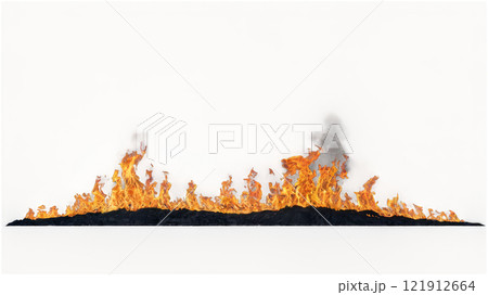 Vibrant flames rising in a creative display of fire against a plain white background 121912664
